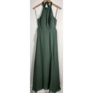 AZAZIE Sz. A6 Clarice A-Line Chiffon Floor Length Dress In Eucalyptus
